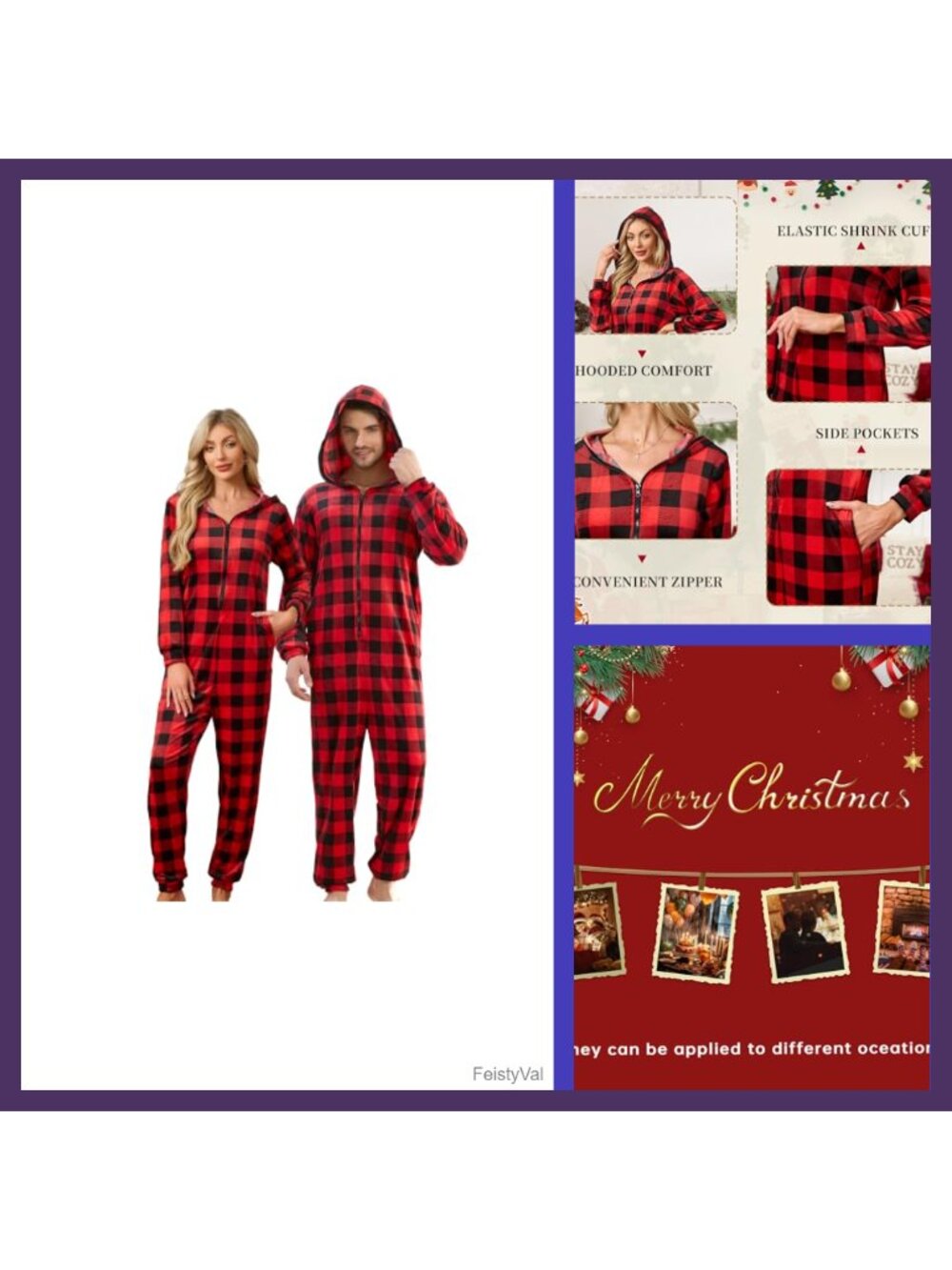 Ultra Soft Fleece Hooded Plaid Onesie Pajamas for Couples